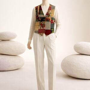 R.T.W. Patchwork Bohemian Vest with a Floral & Plaid Design Womens Size L